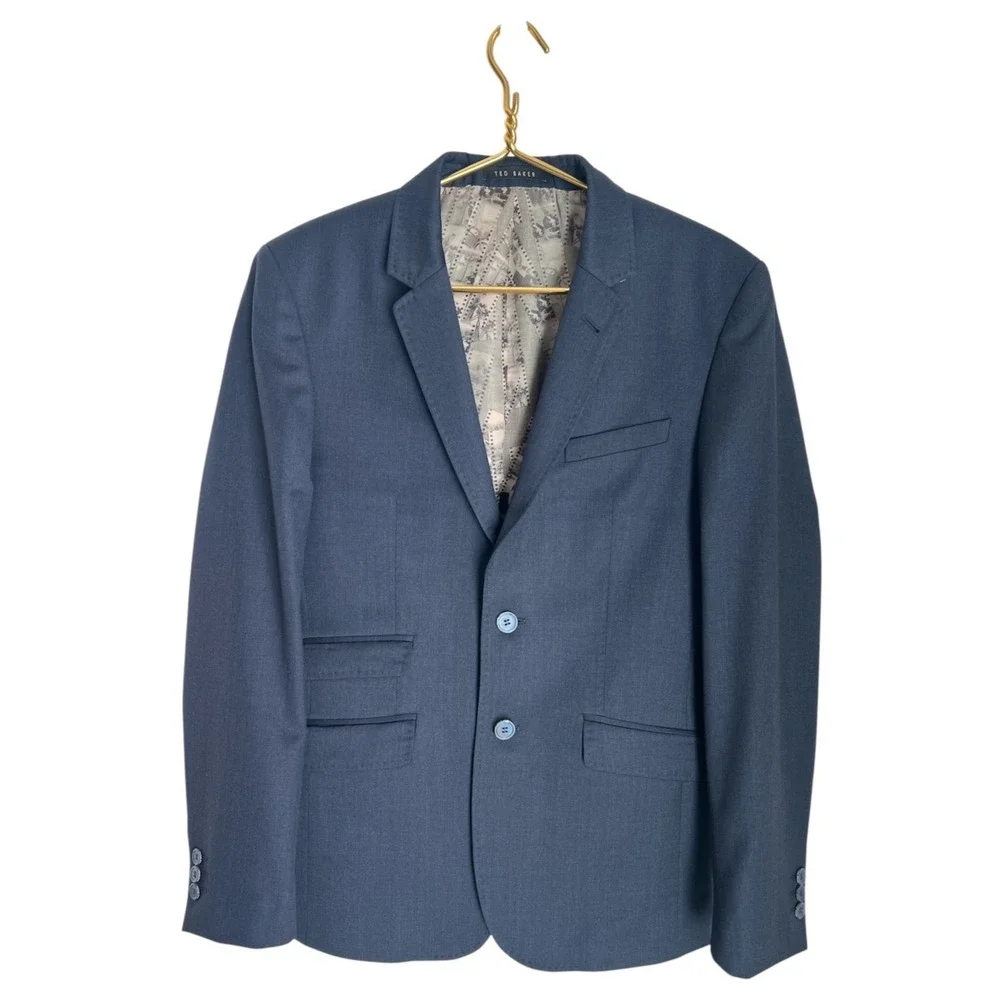Ted Baker Blazer Mens 36R Navy Blue 100% Wool Classic Tailored Suit Jacket